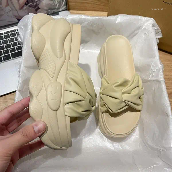 Slippers Shoes Woman's Slides Heeled Mules Platform 2024 Flat Designer High Rubber PU Super Woman Female Slipp