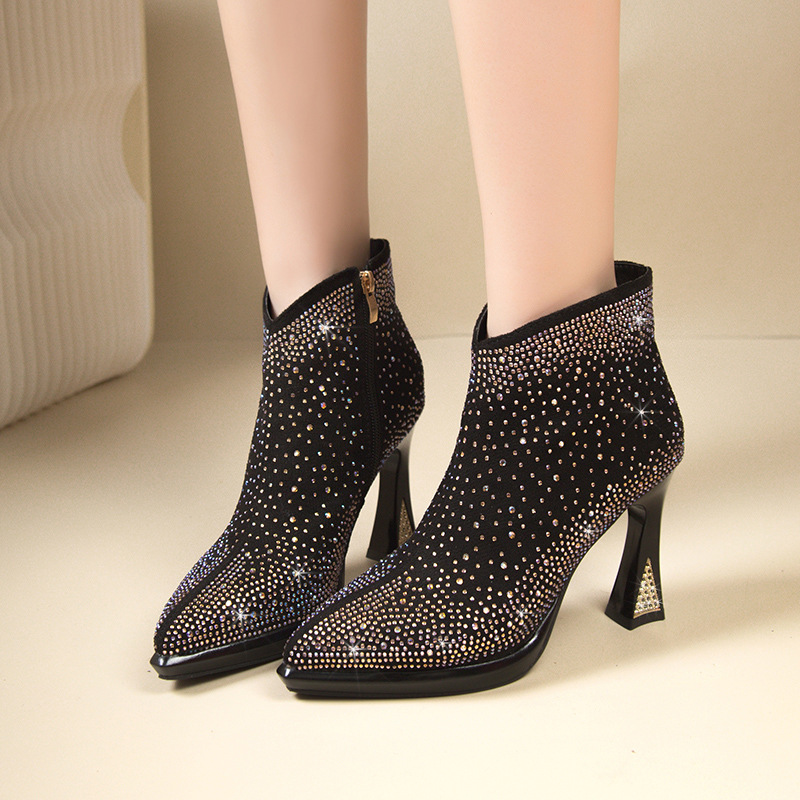 Dia Sexy Stiletto Heel Boots: Pointed Toe, Triple Black, 2024 Fashion b2fe