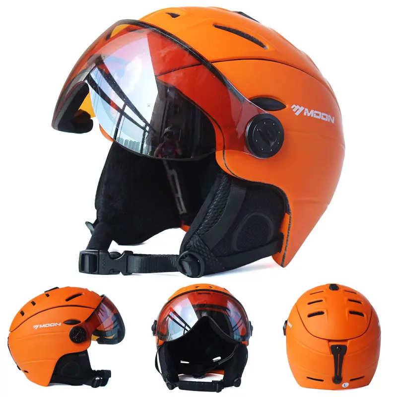 MOON professional semi covered ski helmet integral molded sports mens snowboard helmet with goggles 241016 ww
