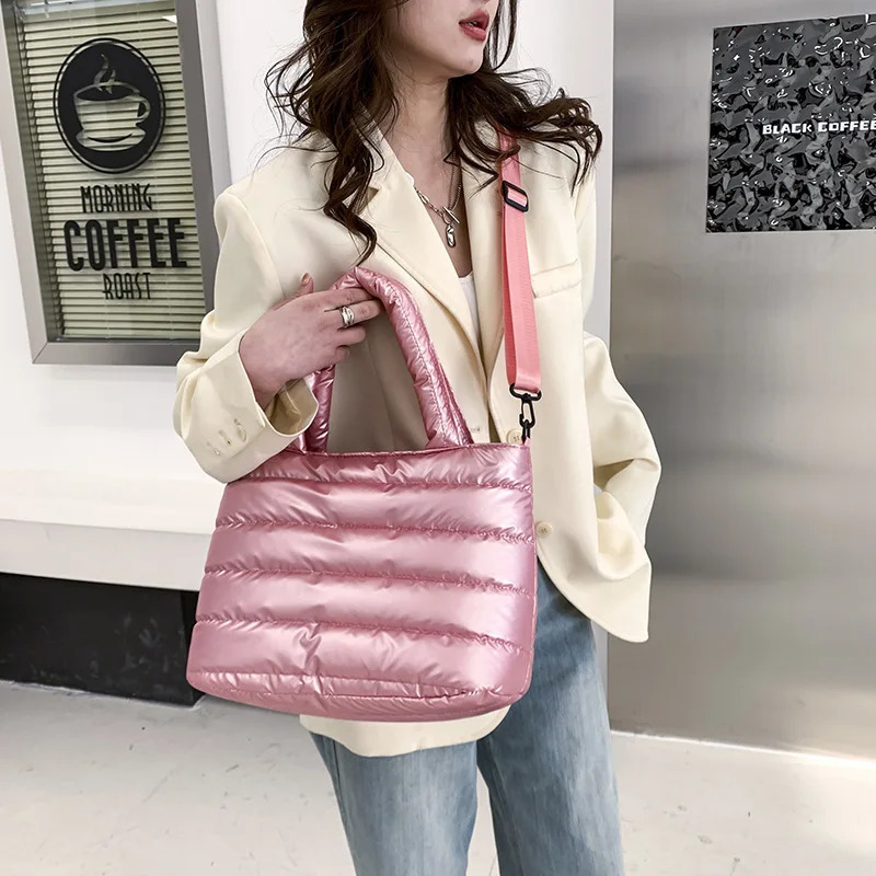 Womens winter handbag mobile space glossy womens down bag cotton pad jacket shoulder bag project Christmas bag 241022