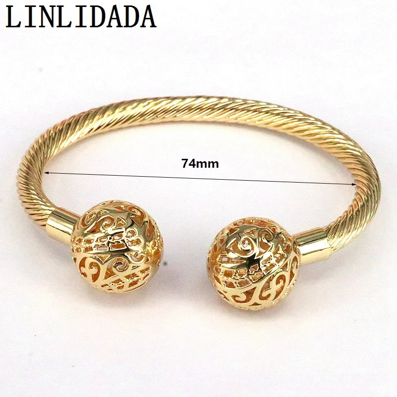5Pcs 18K gold-plated copper charm ball cuff bracelet for women stackable daily fashion jewelry 240925