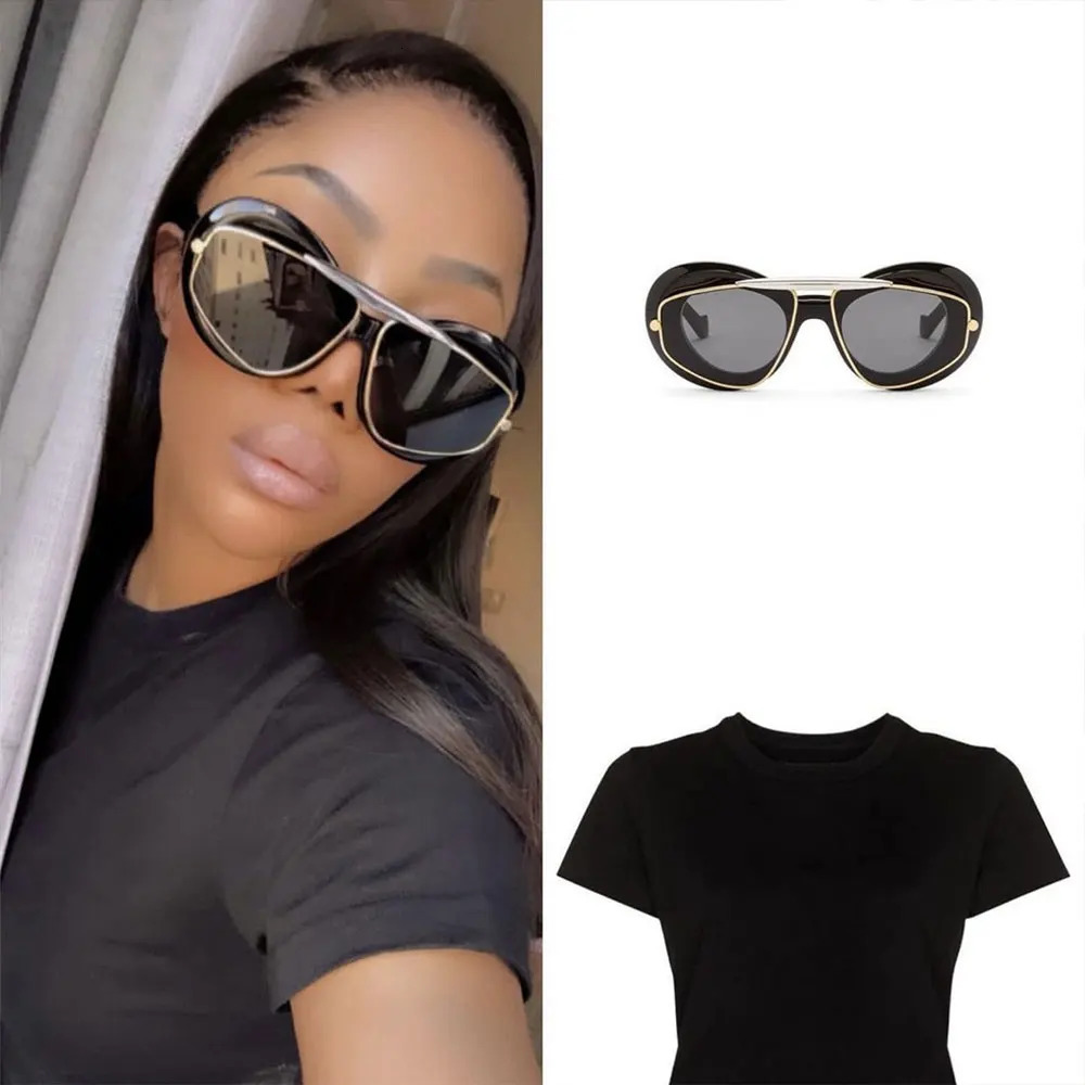 INS Metal Womens Advanced Sunglasses Fashion er Punk Metal Cover Mirror Curved Mirror Sunshade Mirror UV400 240929