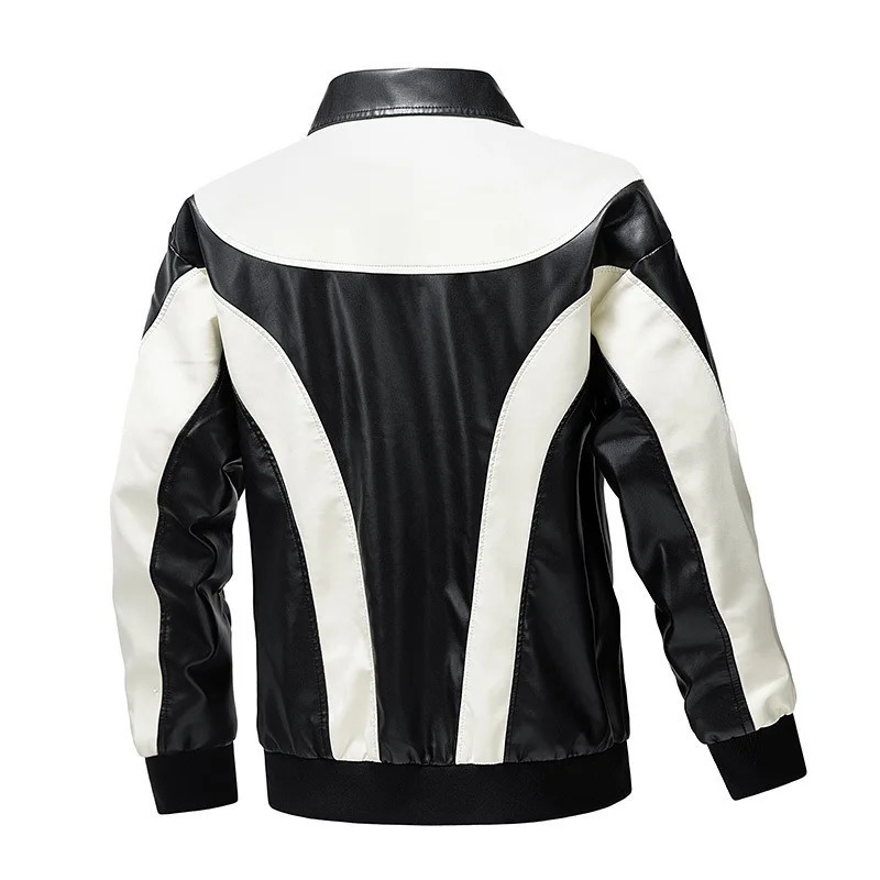 Mens leather jacket with patchwork PU leather jacket partial clothing alpaca para hombre Spanish bicycle clothing 240929