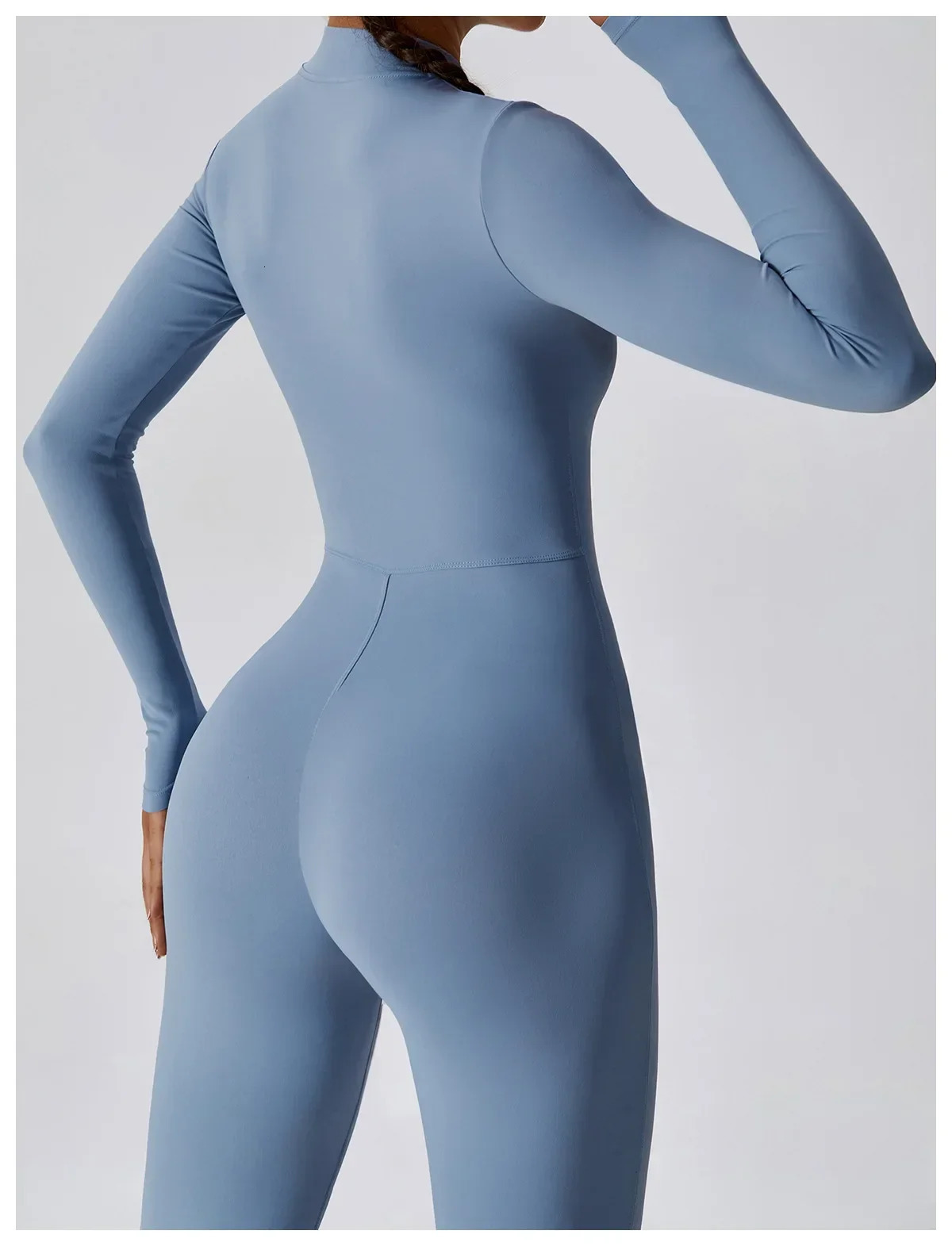 Yoga womens seamless sports zipper jumpsuit long sleeved set elastic gym fiess suit sportswear 240920