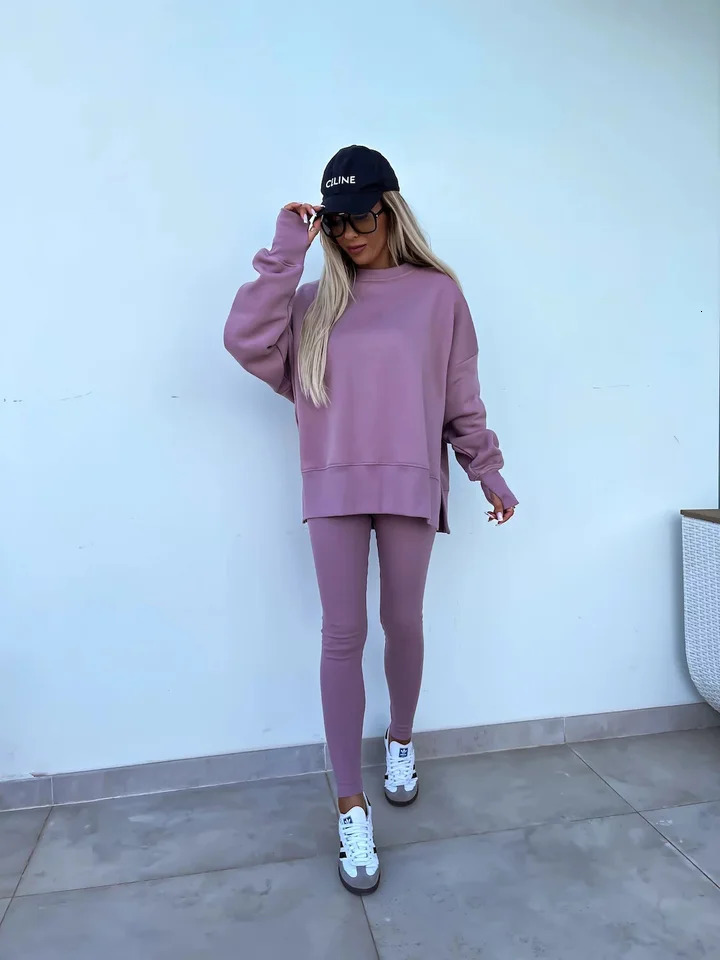 SpringSummer Casual Loose Fit Sweater Tight Pants 2piece Set Womens Trouser 240930