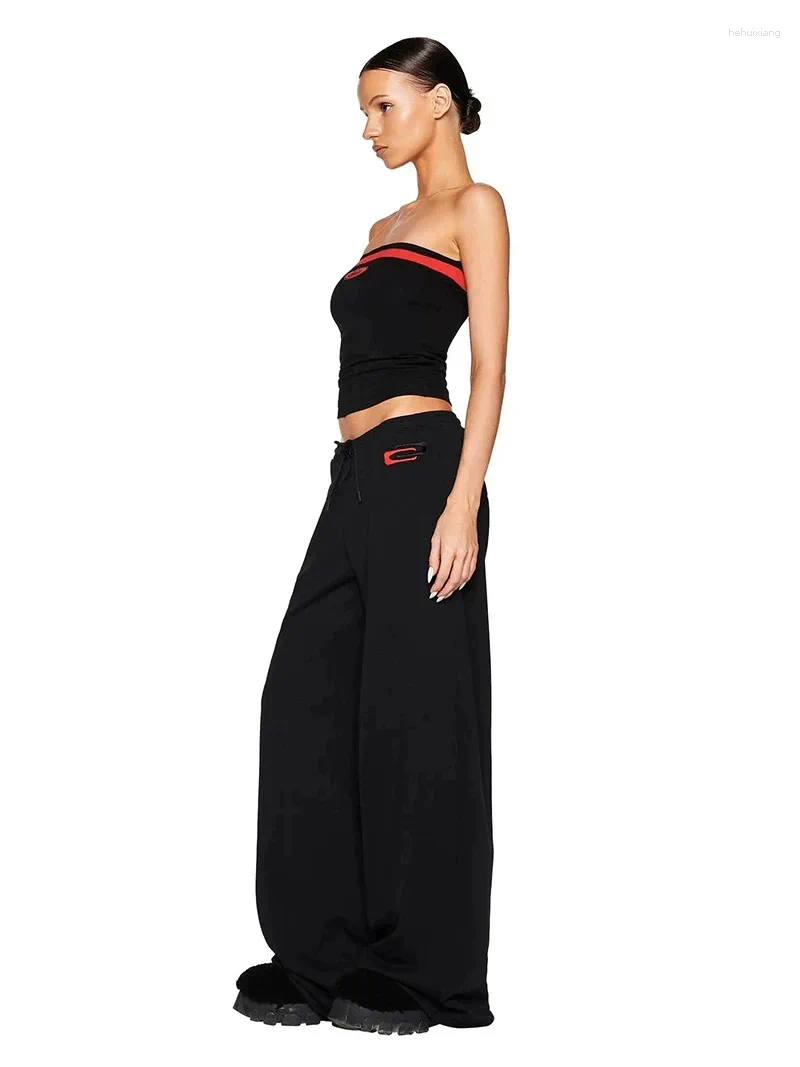 Women's Pants Iamgia Black And Red Strapless Top Straight Leg Retro Spice Tracksuit