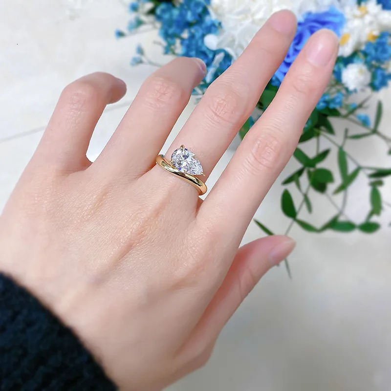 14K Gold Water Drop Mo Silica Diamond Ring 100% Genuine 925 Silver Party Wedding Ring Mens Promise Jewelry 240921
