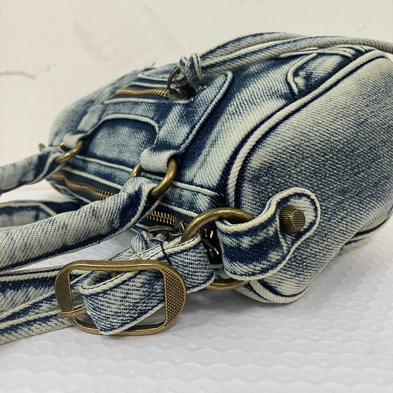 Large capacity womens handbag washed denim bicycle bag er city handbag fashion trend shoulder cross body bag 240926
