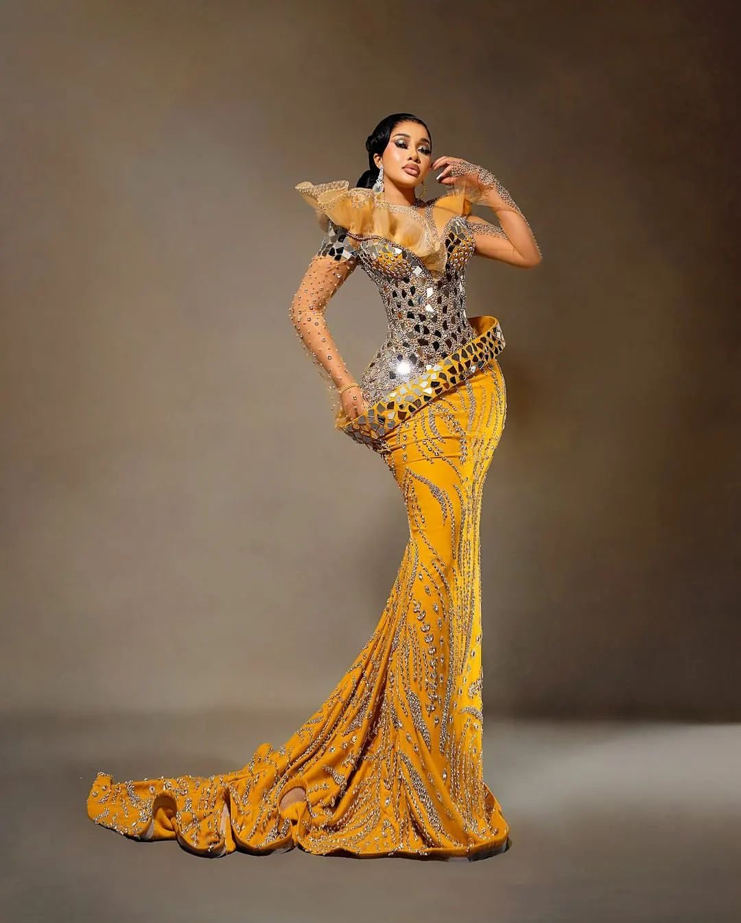 Aso Ebi 2024 Yellow Mermaid Prom Dresses Rhinestones Beaded Sequined Lace Evening Formal Party Second Reception Birthday Gowns Dress For Special Occas