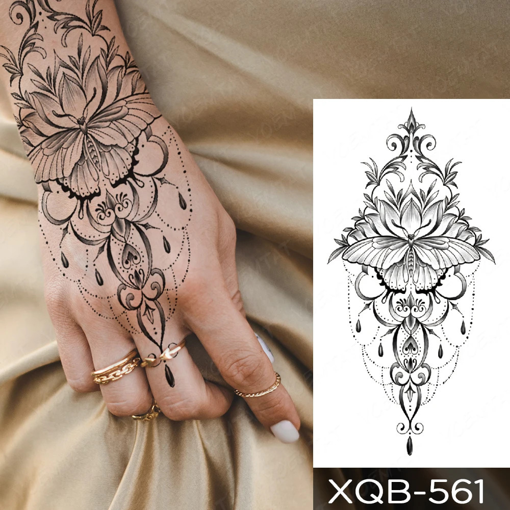 Indian Henna Hand Painted Transfer Waterproof Temporary Tattoo Sticker Moon Lotus Mandala Chain Body Art Tattoos Women Men 240925