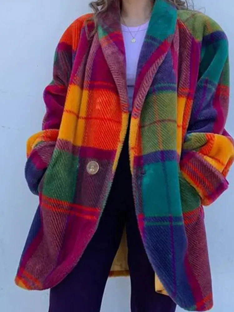 Panel plain womens jacket long sleeved pocket single chest casual womens coat spring V-neck elegant womens coat 240927