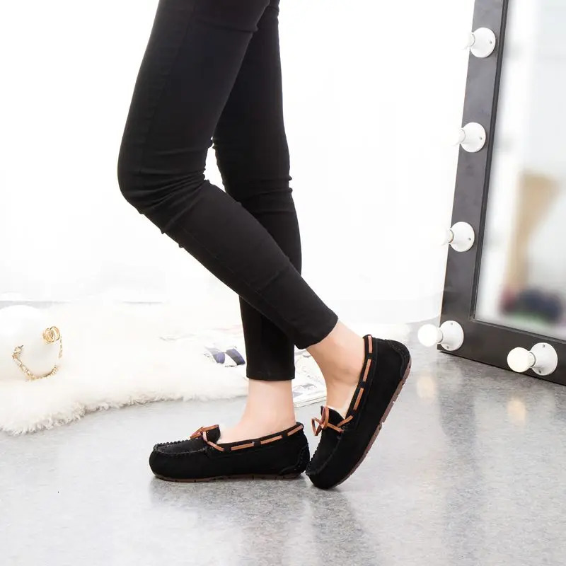 Winter shoes womens flat shoes sheepskin thick cashmere anti slip cotton ladder Moccasins bow womens shoes 240930