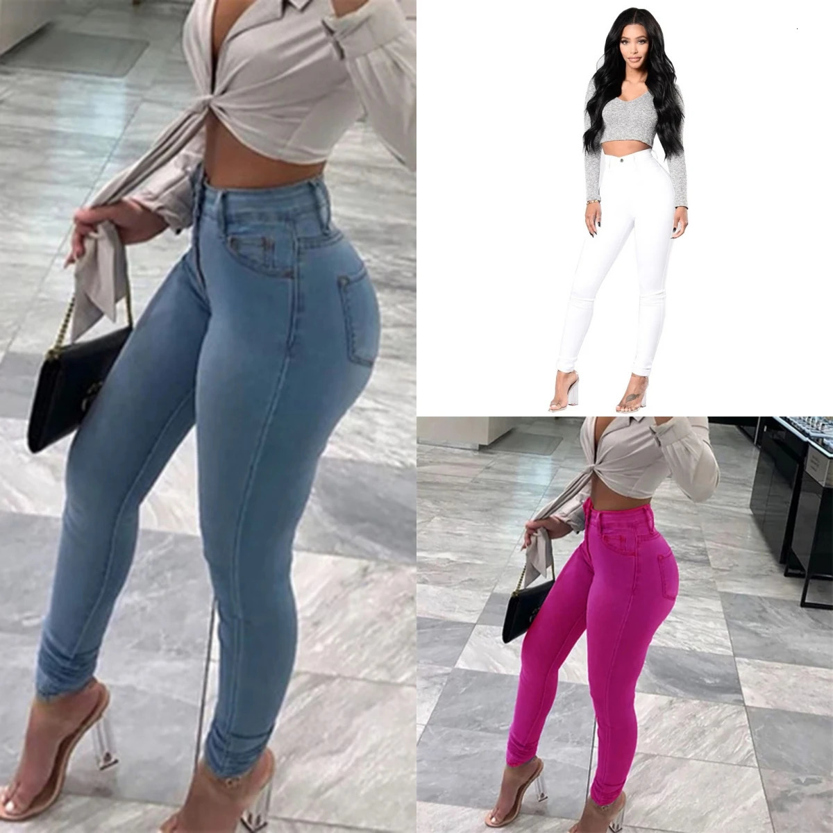 2023 Autumn 7 Color Womens High Waist Skinny Jeans Fashion Slim Elastic Denim Pencil Pants Casual Trousers S2XL 240924