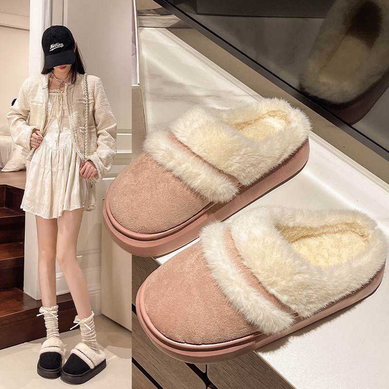 Women Slippers Fashion Winter Wear Warm Thick Sole Anti Slip Triple Black Beige Yellow Pink Free shipping