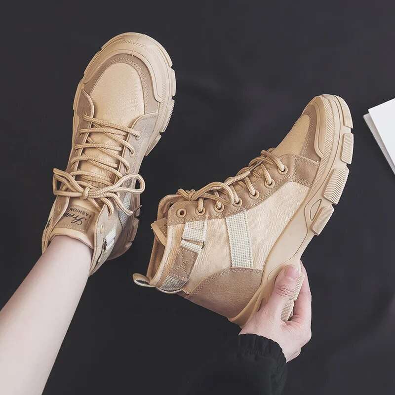Autumn Winter Style Martini Short Wo men Versatile Classic Knight Motorcycle Canvas Shoes Mountain Climbing Boots
