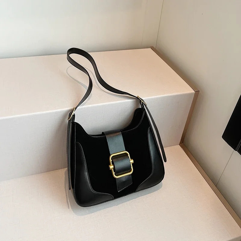 PU synthetic suede stitched fashionable shoulder bag solid color sewing thread zipper buckle cross body bag selling womens bag 240930