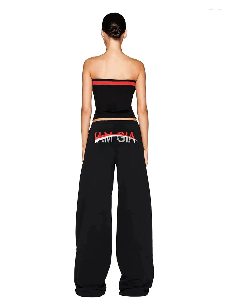 Women's Pants Iamgia Black And Red Strapless Top Straight Leg Retro Spice Tracksuit