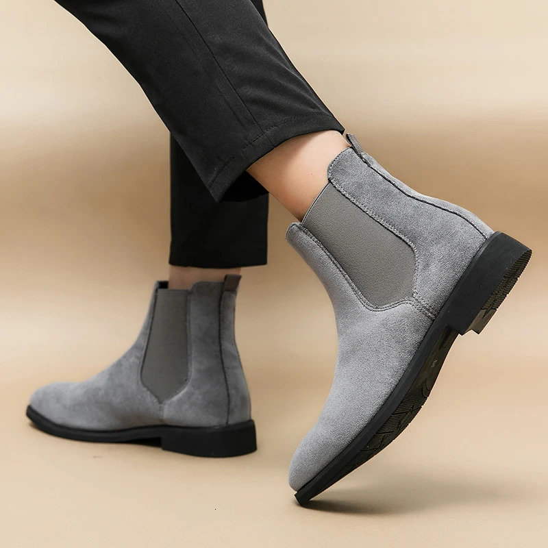 Plus Size 48 Classic Grey Mens Chelsea Boots Comfortable Suede Leather Shoes Mens Dress Shoes Mens Black Ankle Boots 240930 - view 4