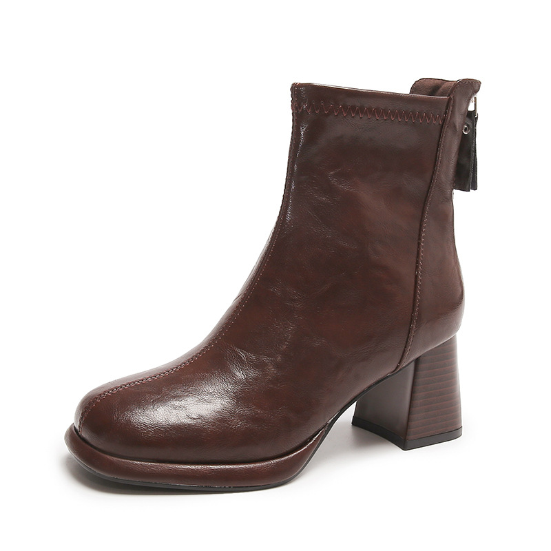 Stylish 2024 Women's High Chunky Heel Martin Boots in Black, Beige & Brown dh5727163