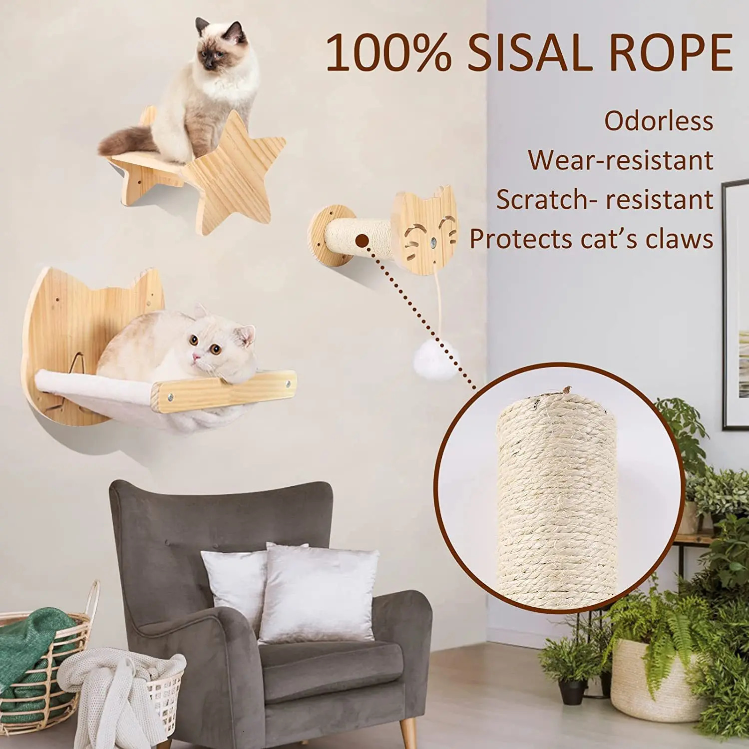 High quality wall mounted cat scratching furniture with Perches hammock and wall mounted steps for cats to climb used for sleeping and playing 240924