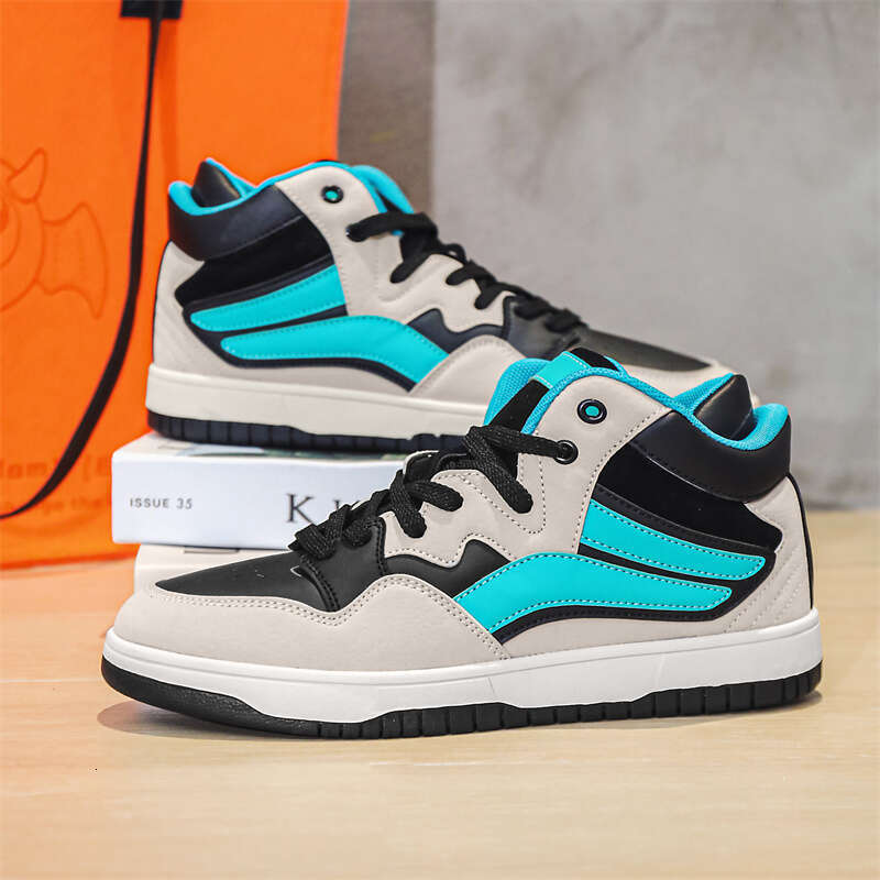 Brand Men's High Top Le ather Comf ortable Non-slip Bask etball Breathable Casual Sport Tennis Shoes Couple Sneakers