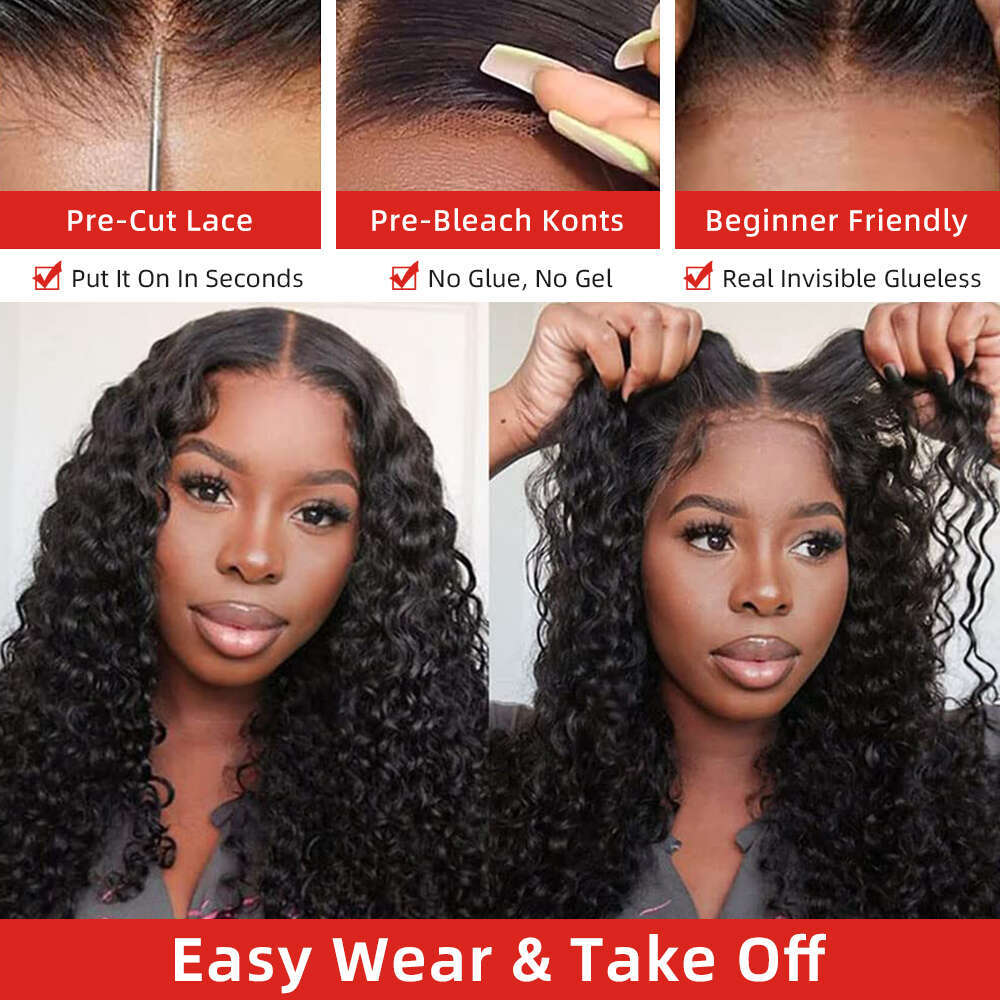 Water Wave Front Wig Glueless Wear&Go 13X4 Hd Lace Frontal Pre-Plucked Curly Human Hair Wigs For Women