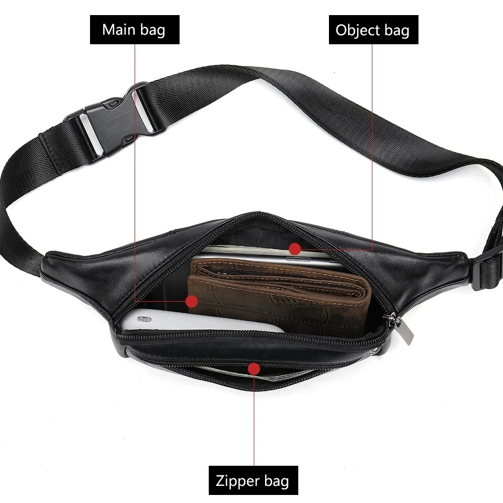 Multifunction Mens Chest Bag 2 Use Genuine Leather Male Single Shoulder Belt Waist Bag Sling Chest Pack For Biker Black 240924