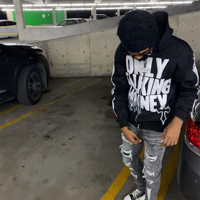 Y2K Flame Letter High Street Hip Hop Campus Loose Zipper Hoodie Mens Gothic Harajuku Leisure Street Oversized Sportswear Unisex 240927