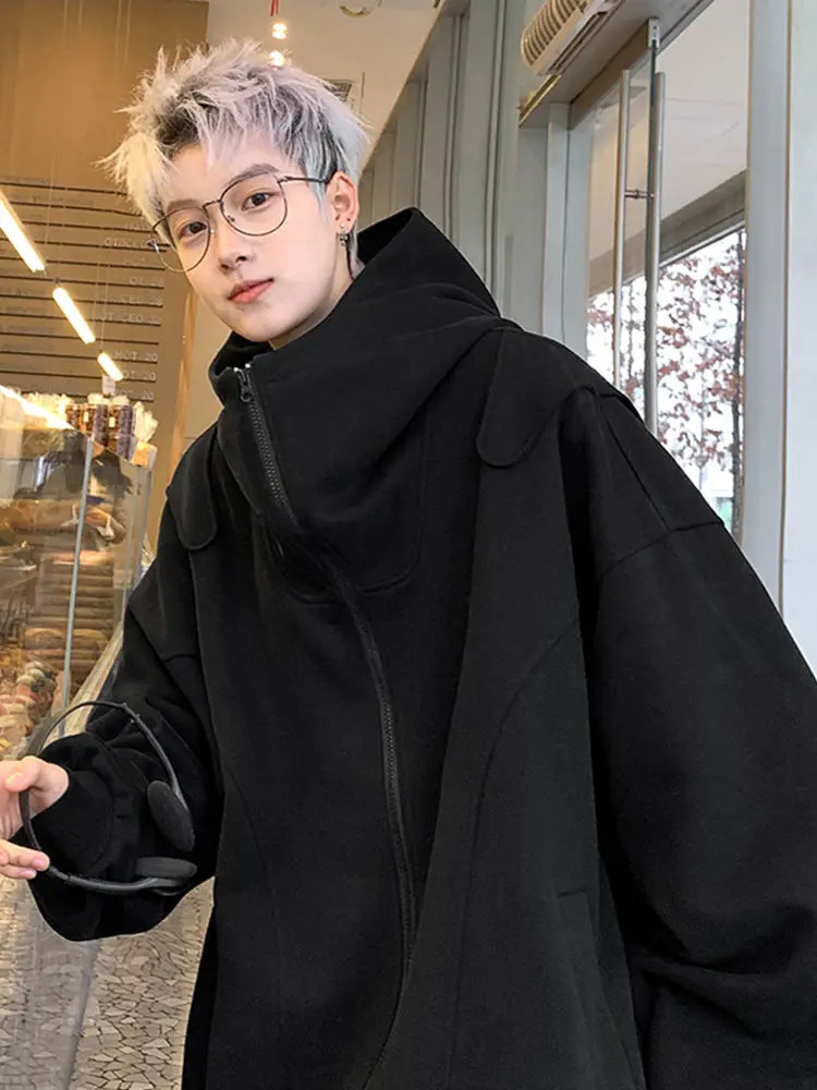 White cardigan wool sweater mens spring and autumn high-end handheld heavy-duty young loose hooded jacket Y2K top 240927