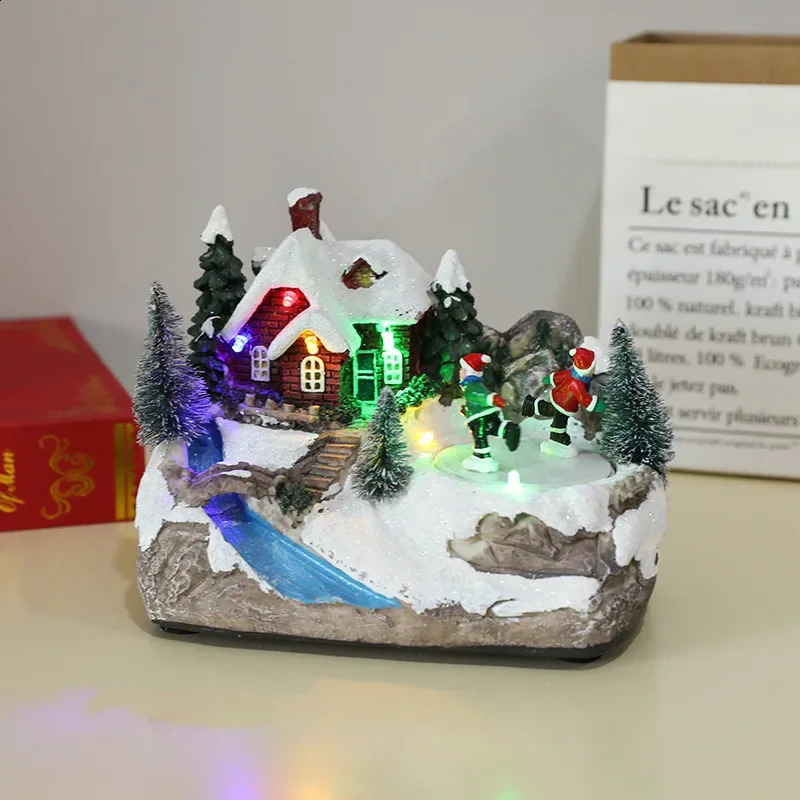 House LED Lights Resin Rotating Music Statues Home Desktop Decoration Christmas Gifts 240924