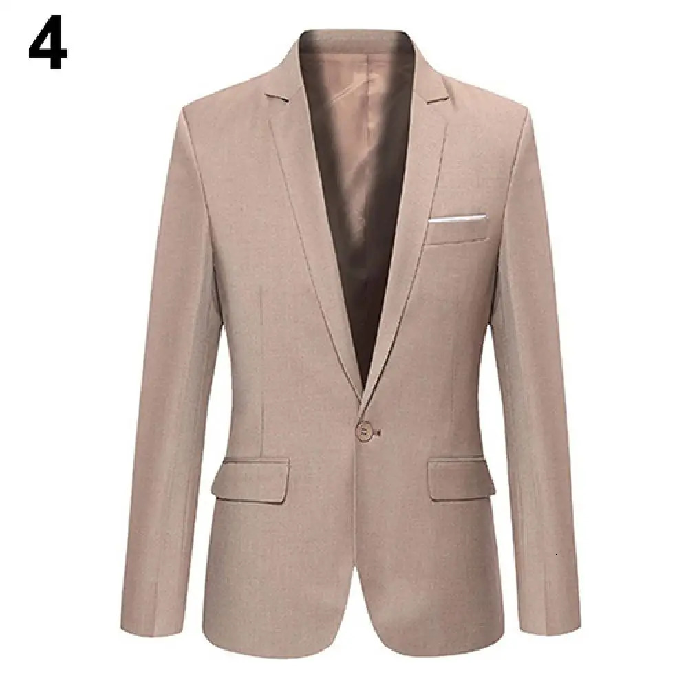 Men's Solid Color Step Collar Slim Blazer Formal Business Wear One Button Suit 240930