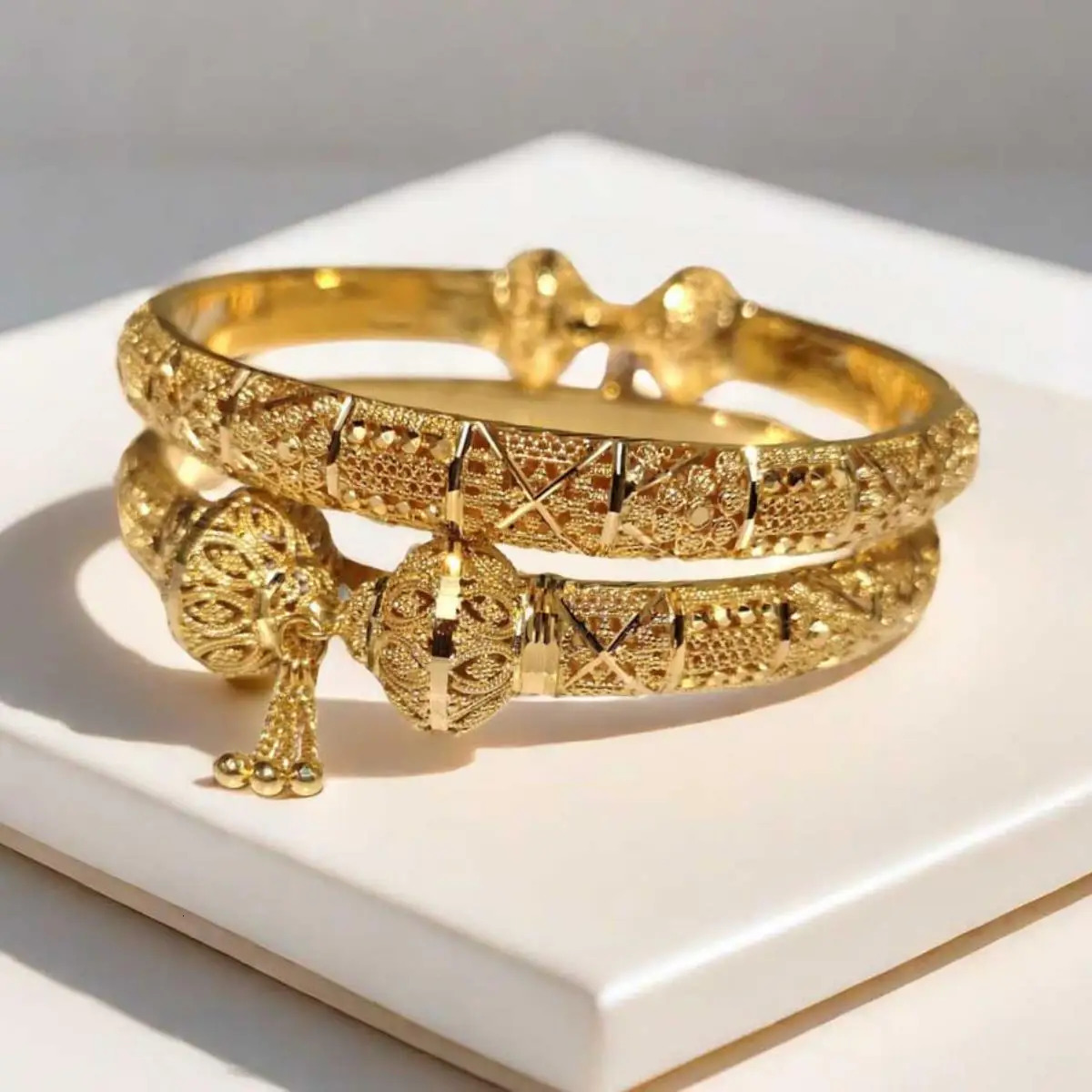 Dubai Real Gold 24k Plated Bracelet For Women Copper Man Bangles Indian Hand Jewelry Accessories Gifts 2024 240929 - view 3