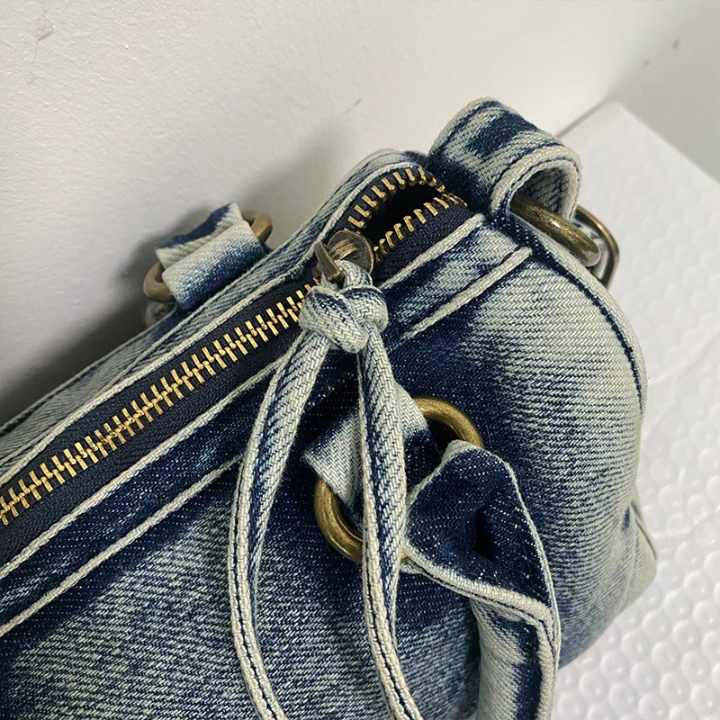 Large capacity womens handbag washed denim bicycle bag er city handbag fashion trend shoulder cross body bag 240926