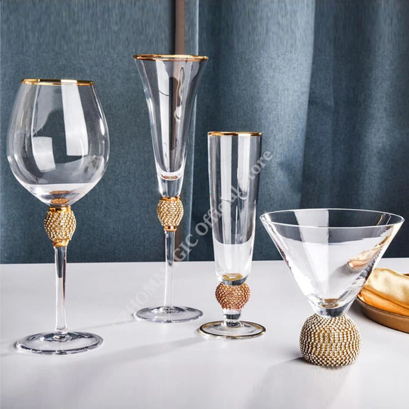4/2Pcs Creative Gold Rimmed Glass Cup Red Wine Cocktail Champagne Whiskey Glass Drink Cup Bar Party Goblet Wedding Supplies Gift 240921