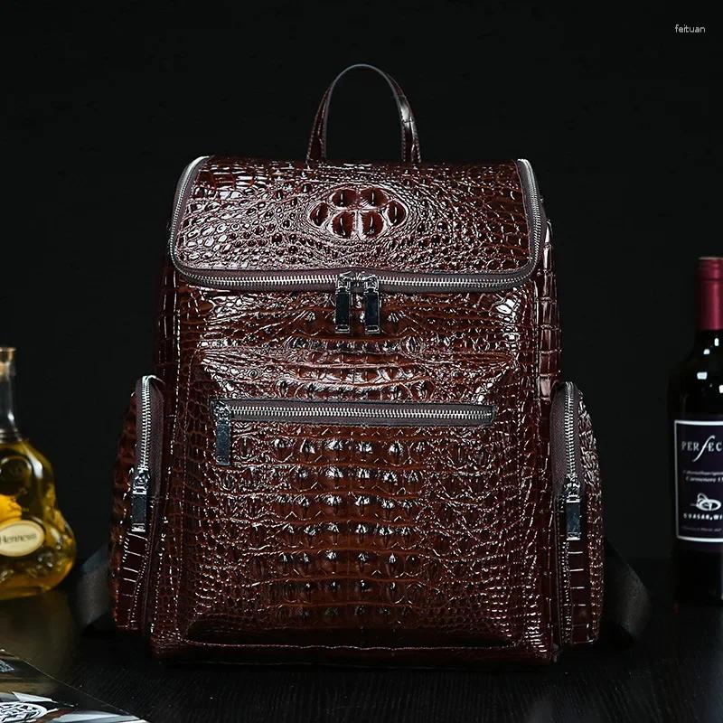 3 Backpack Cow Genuine Leather Alligator Men Backpac Real Natural Student Boy Large Computer Laptop Bag 4