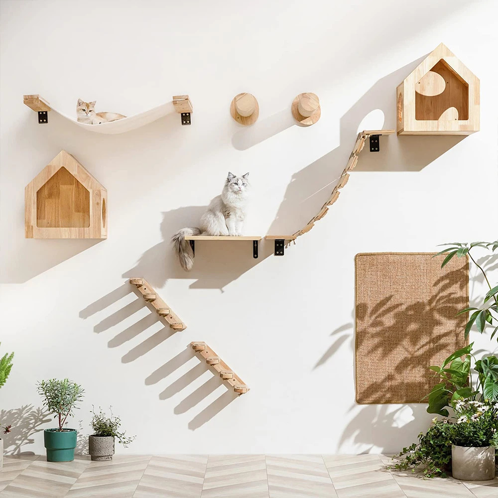 High quality wall mounted cat scratching furniture with Perches hammock and wall mounted steps for cats to climb used for sleeping and playing 240924