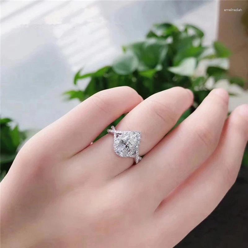 Cluster Rings 9K Au375 White Gold Women Ring Moissanite Diamonds 1 2 3 4 5 Ct Pear Water Drop Cross Wedding Party Engagement Anniversary