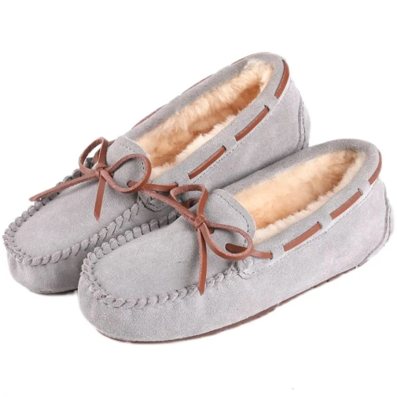 Winter shoes womens flat shoes sheepskin thick cashmere anti slip cotton ladder Moccasins bow womens shoes 240930