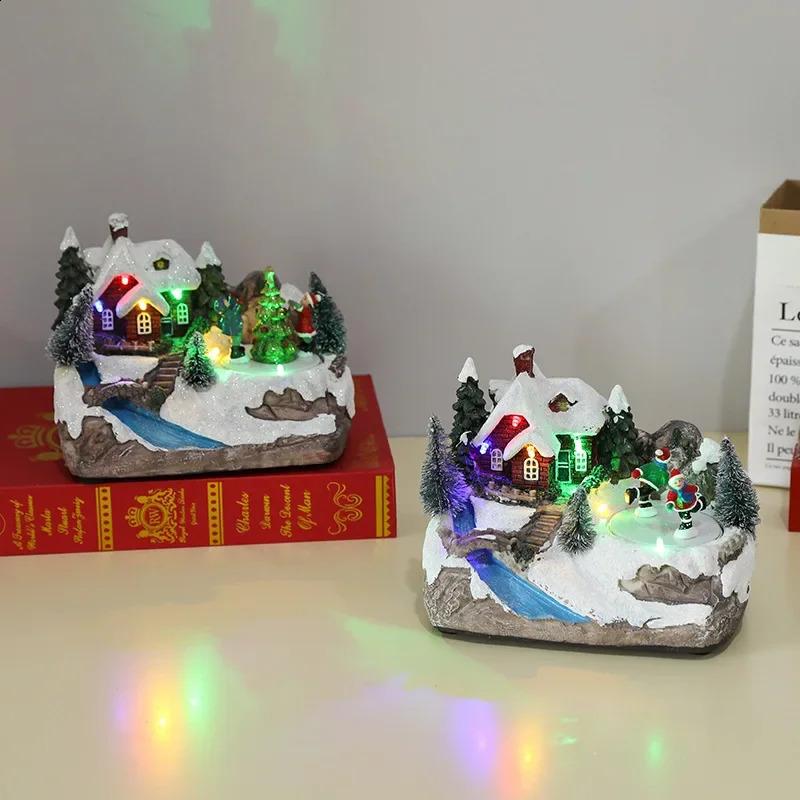 House LED Lights Resin Rotating Music Statues Home Desktop Decoration Christmas Gifts 240924