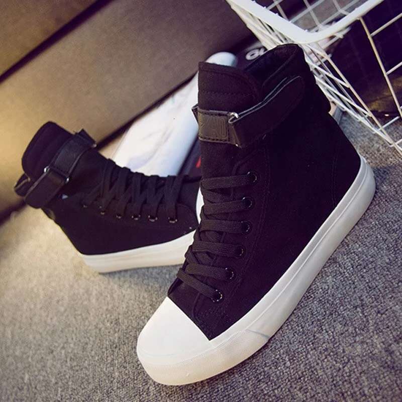 Women Denim Casual Canvas Shoes Female High Top Couple Trainers Lace Up Men Sneakers Ladies Basket Femme Tenis Feminino Black 44
