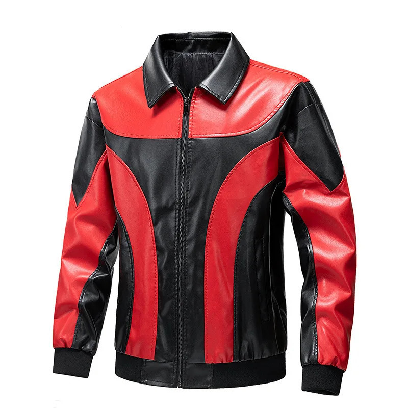 Mens leather jacket with patchwork PU leather jacket partial clothing alpaca para hombre Spanish bicycle clothing 240929