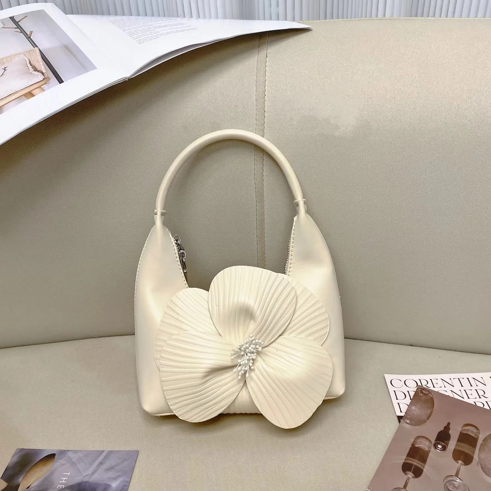 Chinese Tea wer Petal Bucket Banquet Evening Bags Lady Bridal Wedding Vegetable Basket Crescent Tote Clutch Crossbody Bag 240924