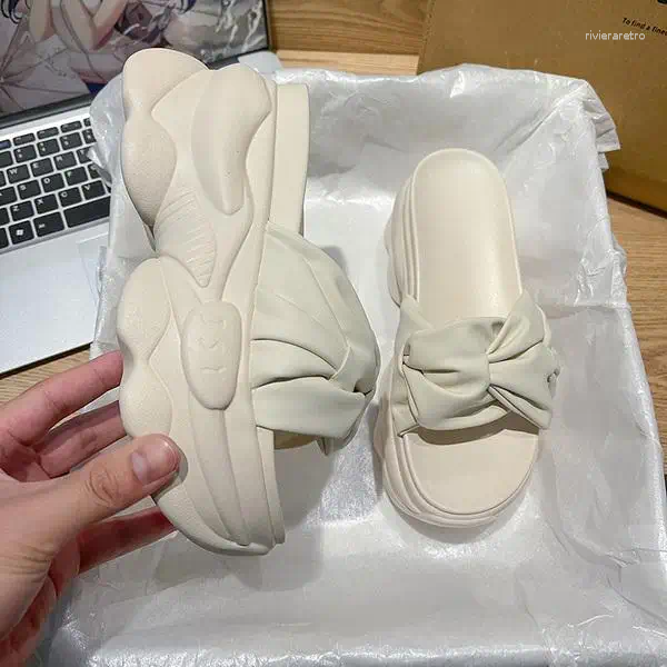 Slippers Shoes Woman's Slides Heeled Mules Platform 2024 Flat Designer High Rubber PU Super Woman Female Slipp