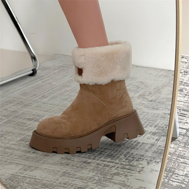 Winter Warm Thick Sole Heightening Fleece Trendy Fashion Boots | Triple Black Apricot c180