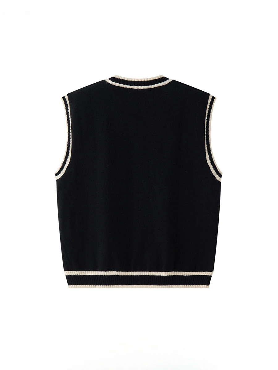 Womens diagonal colored V-neck knitted vest Spring and Autumn British College style sleeveless sweater vest 240930