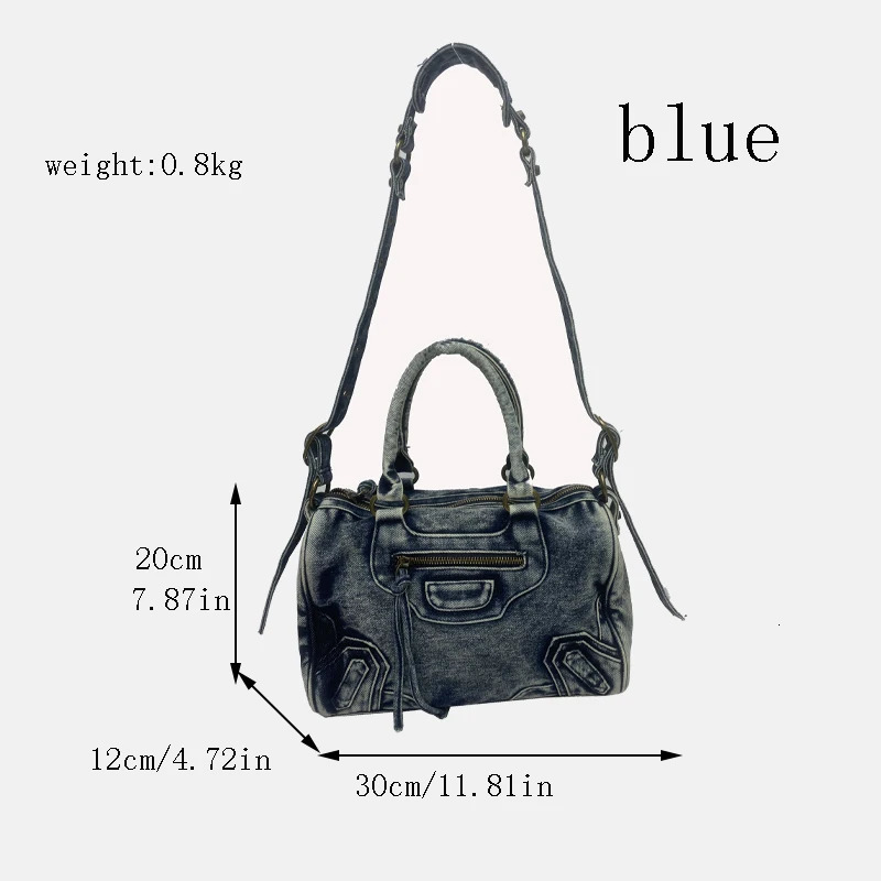 Large capacity womens handbag washed denim bicycle bag er city handbag fashion trend shoulder cross body bag 240926