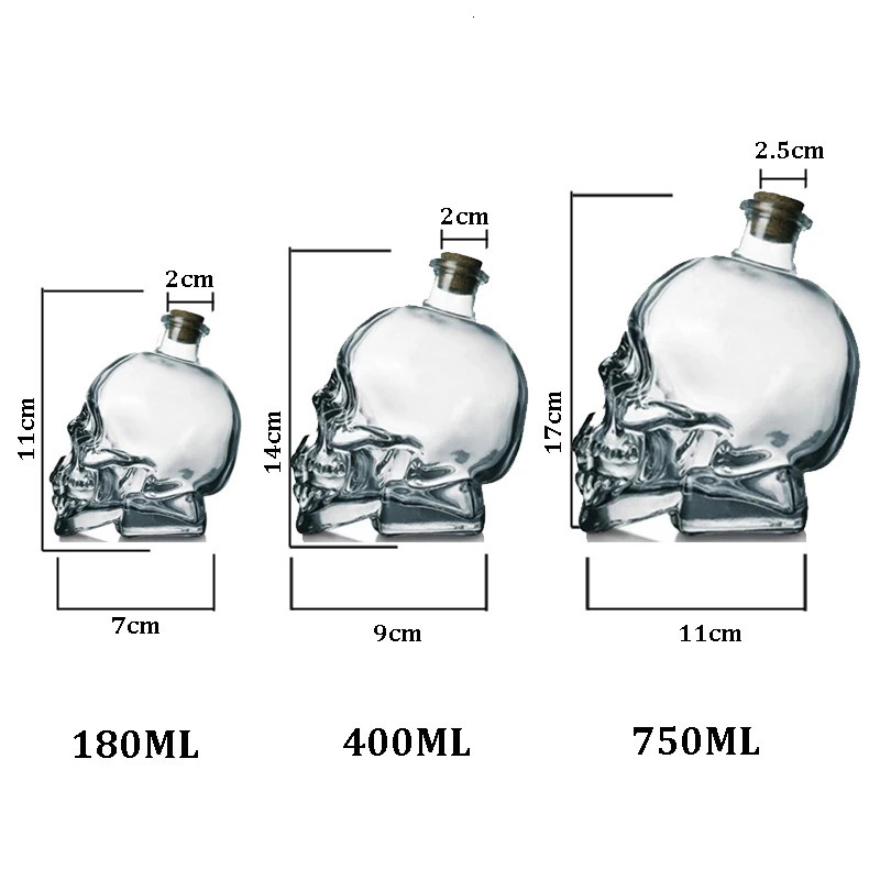 180-750ML Creative Glass Head Bone Cup Vodka S Whiskey Wine Bottle Wine Bottle Decal Beverage Bar Tool Halloween Gift 240929
