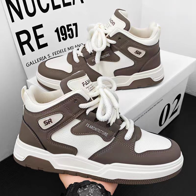 Men's 2024 new Hong Kong style high top casual shoes versatile thick soled sports shoes