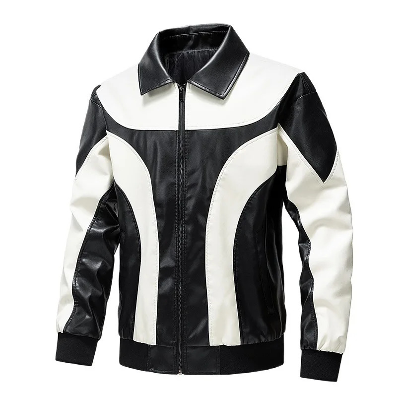 Mens leather jacket with patchwork PU leather jacket partial clothing alpaca para hombre Spanish bicycle clothing 240929