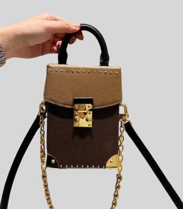 Vintage Women's Gold Chain Chic Crossbody Bag Luxury Designer Small Shoulder Bags Fashion Gold Mini Square Cute Pu Leather Handbag